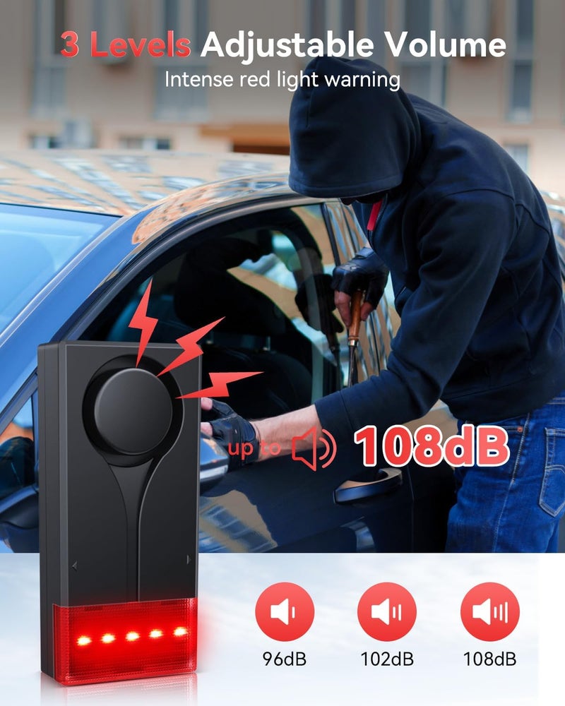 ELECTOP Car Vibration Sound & Light Alarm with Remote, 108dB Automobile Anti-Theft Vibration Alert, Anti-Theft LED Flashing Security Light Wireless Remote Vibration Car Alert Vehicle Security Alarm - Image 3